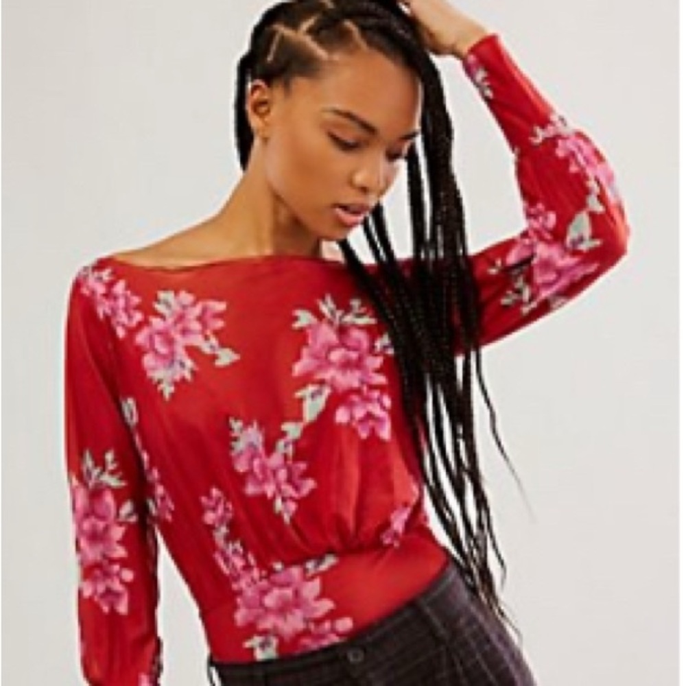 Free People Red Floral Bodysuit